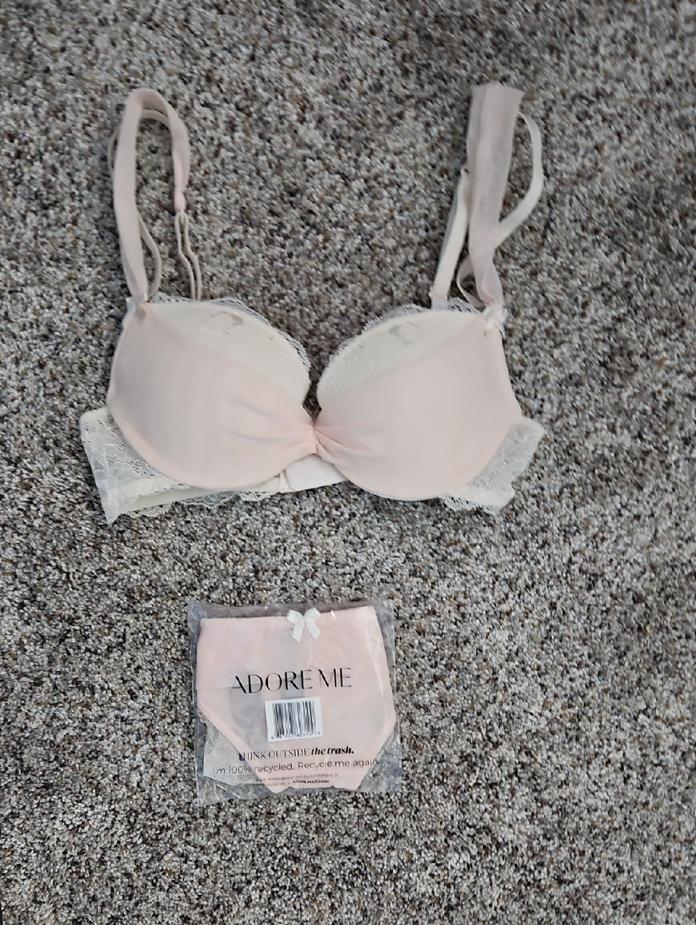 Adore Me Clairabelle Bridal Blush Light Pink Lace-Trim Push-Up Bra & Panty 32B/S
